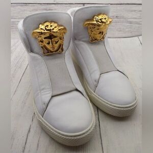 Versace Sneakers Shoes White Gold Medusa SZ 39 1/2 Women's